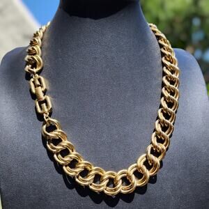 Vtg Givenchy Necklace 80s Runway Gold Plated Double Curb Chain Link Chunky
